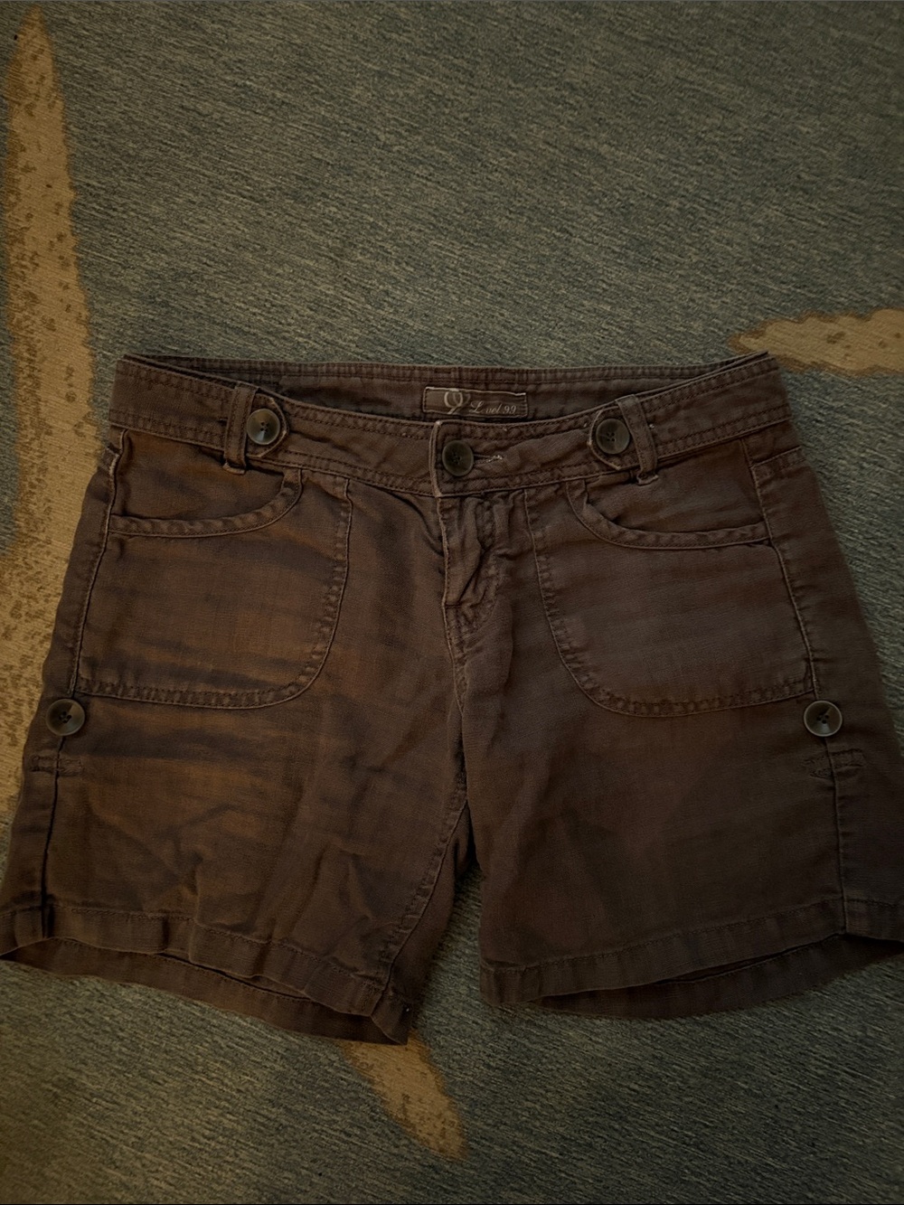 Level 99 Brown Women's Utility Shorts with Button Tabs